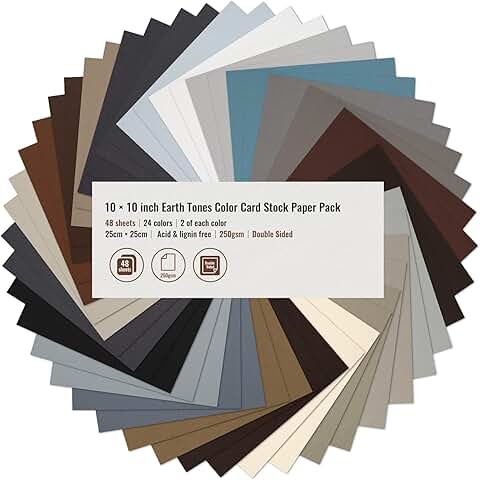 48 Sheets of Earth Tones Neutral Color Cardstock, 10x10 Inch