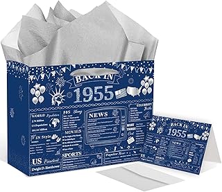 Vintage 1955 70th Birthday Gift Bag Set with Card and Tissue