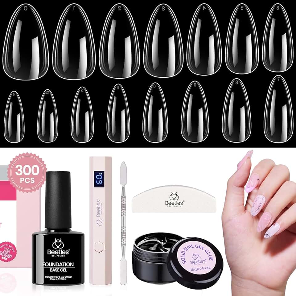 Beetles Gel Nail Kit with 300 Almond Tips and Tools