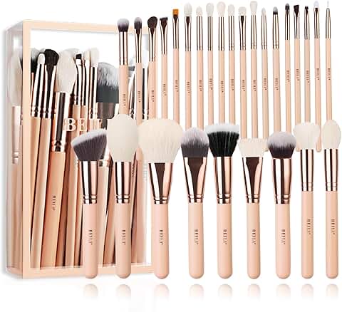 28-Piece Pink Makeup Brush Set with Synthetic Bristles
