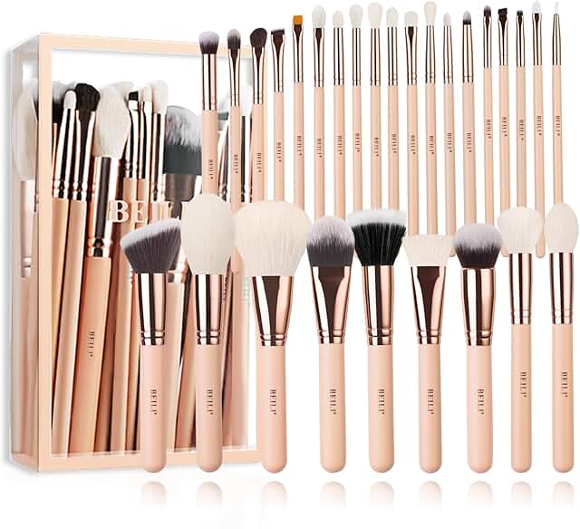 28-Piece Pink Makeup Brush Set with Synthetic Bristles