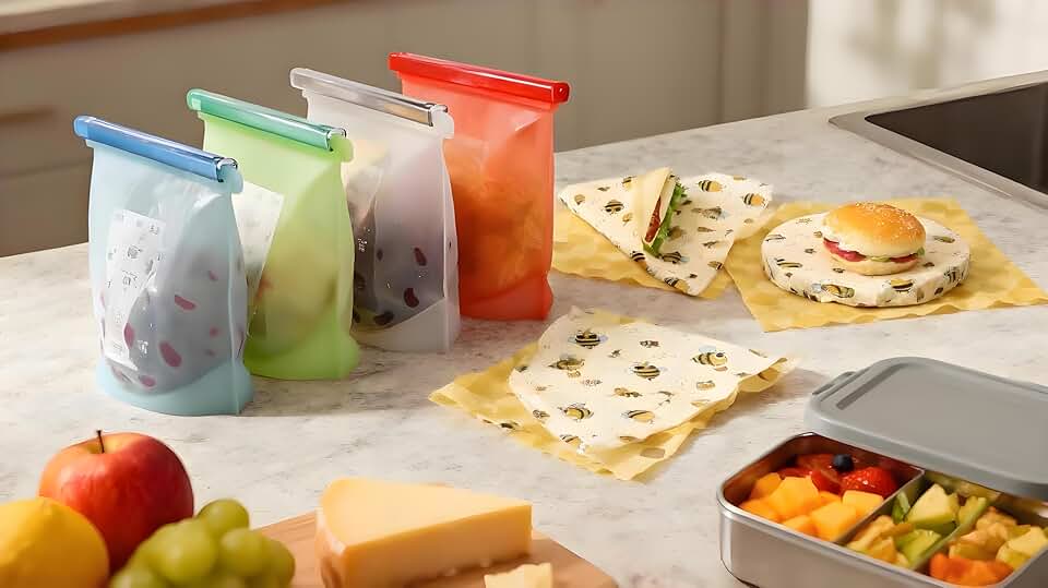 7-Piece Reusable Silicone Food Storage and Beeswax Wraps Set