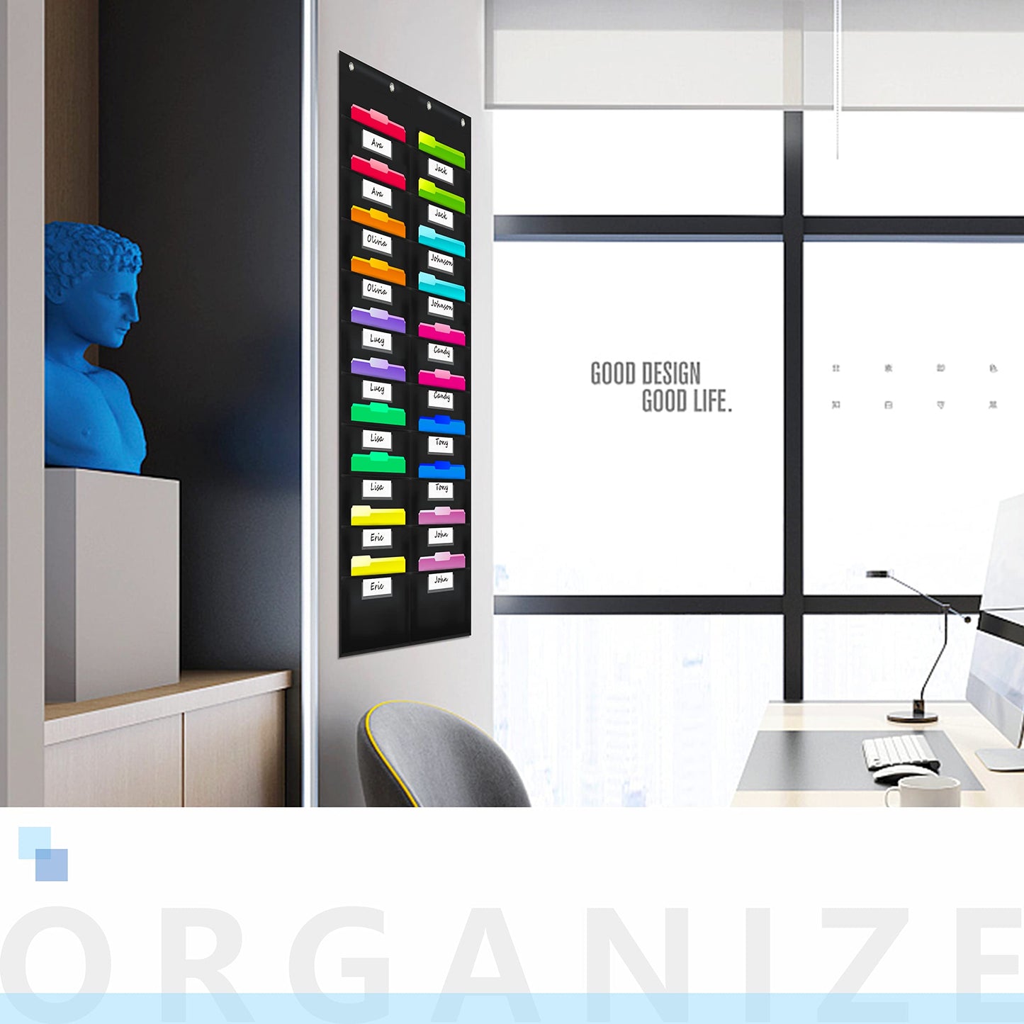 Nylon Wall Pocket Chart with 20 Pockets and Hooks