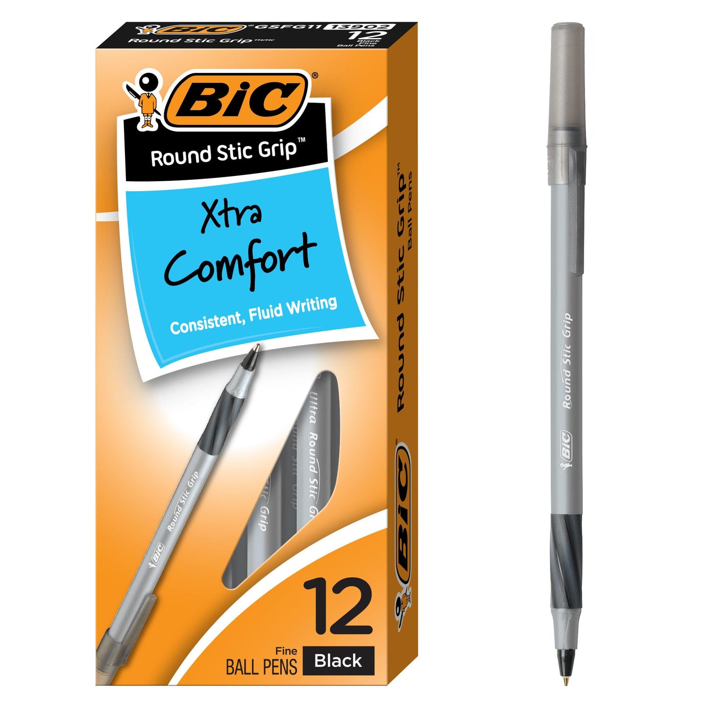 Gray Barrel Ballpoint Pens with Black Ink, Pack of 12