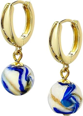 Gold Dangle Earrings with Multicolor Glass Beads