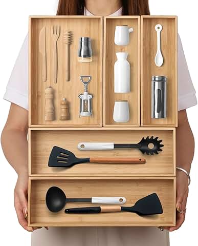 Stackable Bamboo Drawer Organizer Set