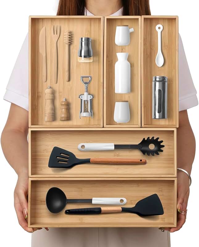 Stackable Bamboo Drawer Organizer Set