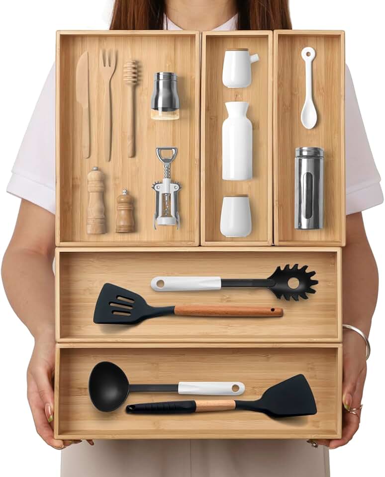 Stackable Bamboo Drawer Organizer Set