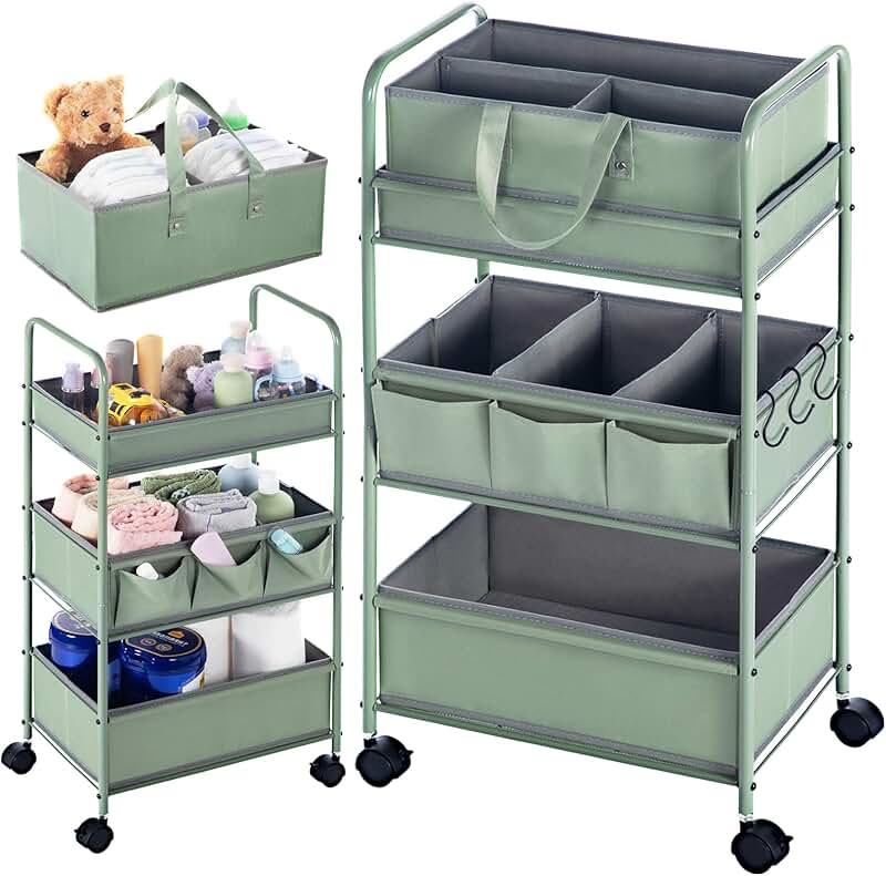2-in-1 Baby Diaper Caddy Organizer with 3 Tiers