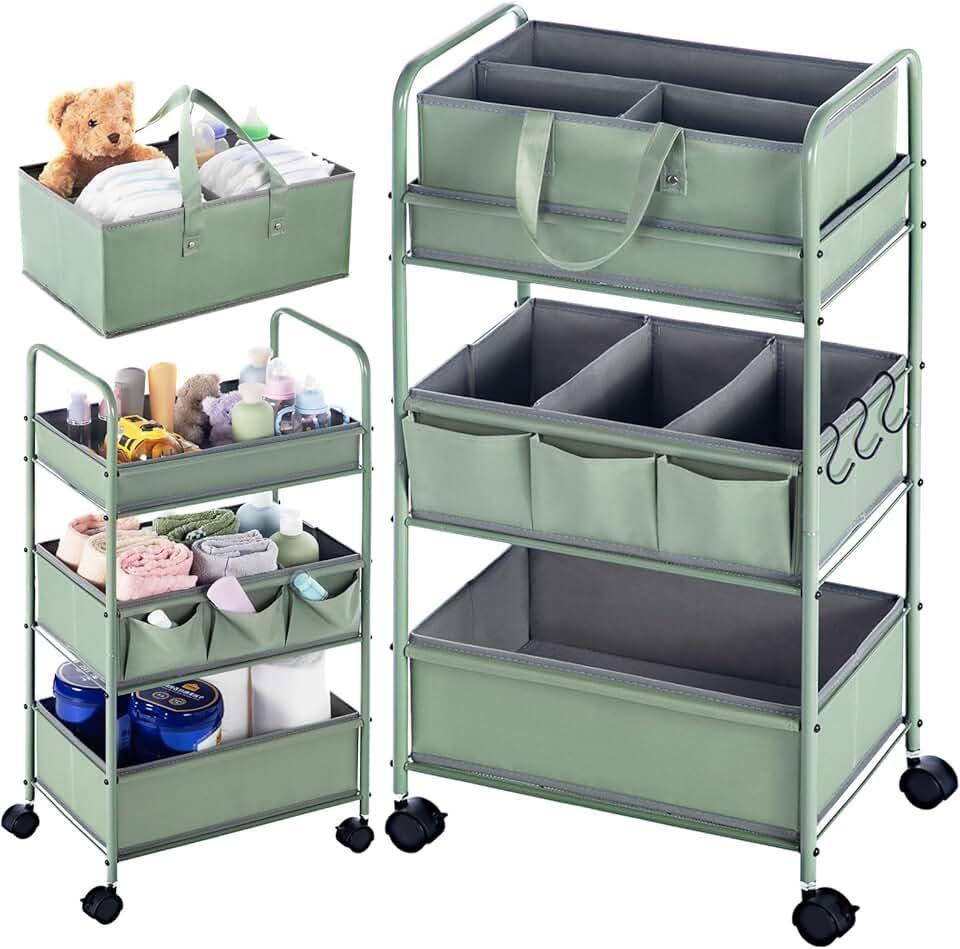 2-in-1 Baby Diaper Caddy Organizer with 3 Tiers