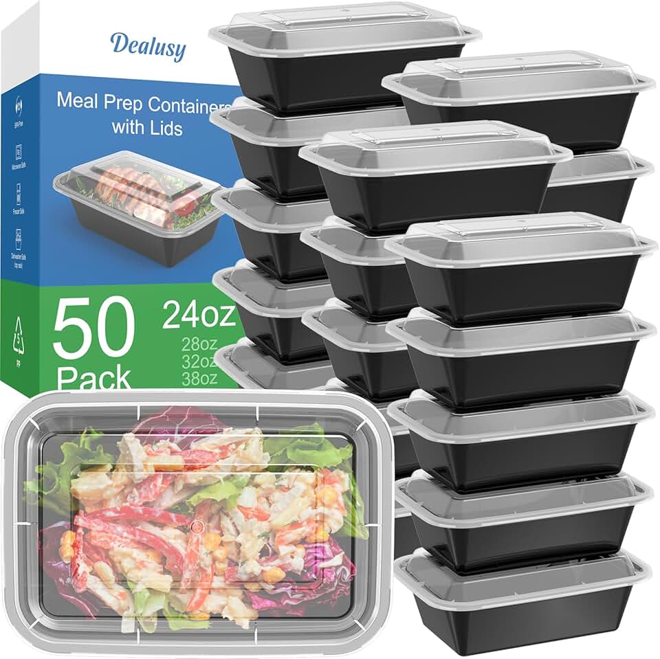 50 Pack 24 oz Reusable Food Storage Containers with Lids