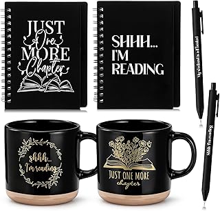 Set of 10 book-themed gift items including mugs, notebooks, pens, and cards