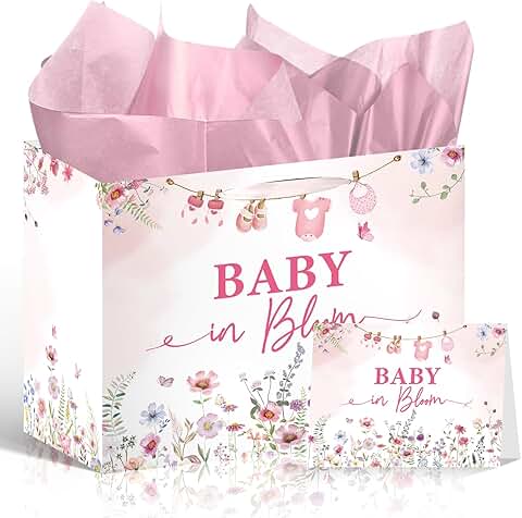 Baby in Bloom Gift Bag with Pink Wrapping and Card