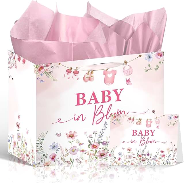 Baby in Bloom Gift Bag with Pink Wrapping and Card