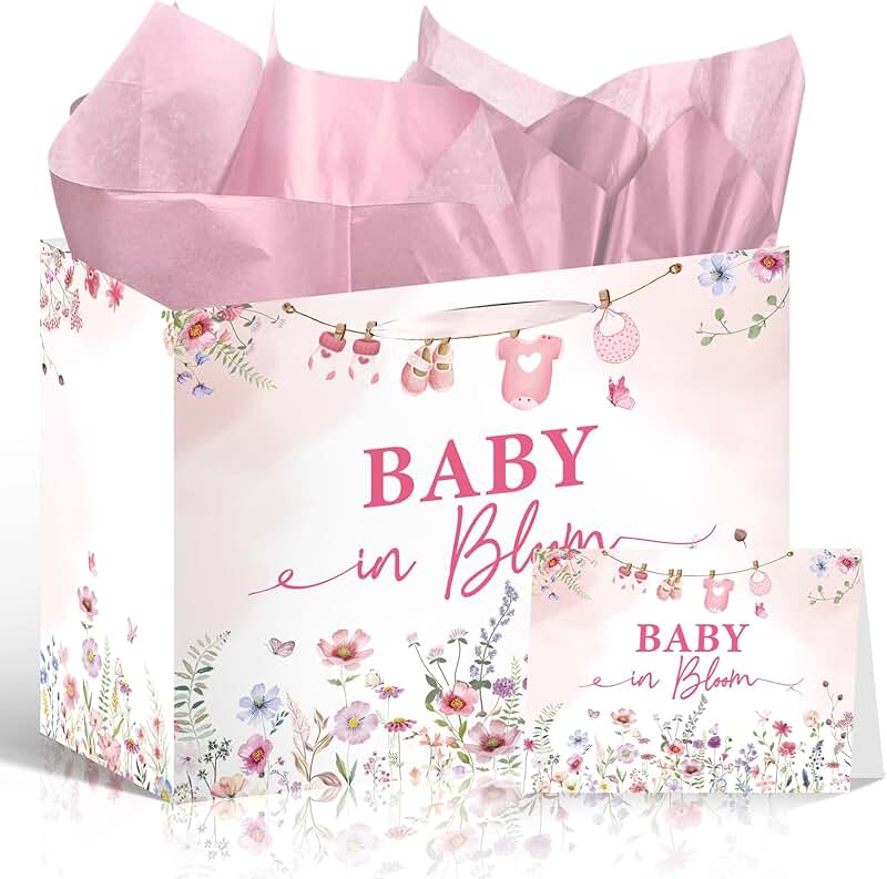 Baby in Bloom Gift Bag with Pink Wrapping and Card