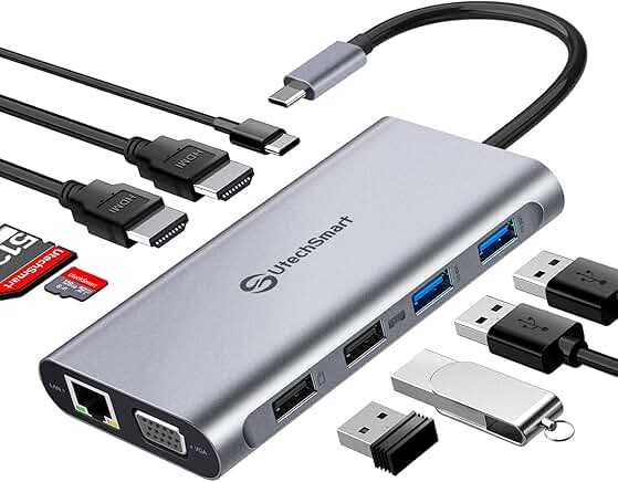USB C Docking Station with Dual Monitors and Multiple Ports