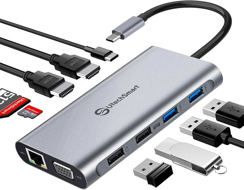USB C Docking Station with Dual Monitors and Multiple Ports