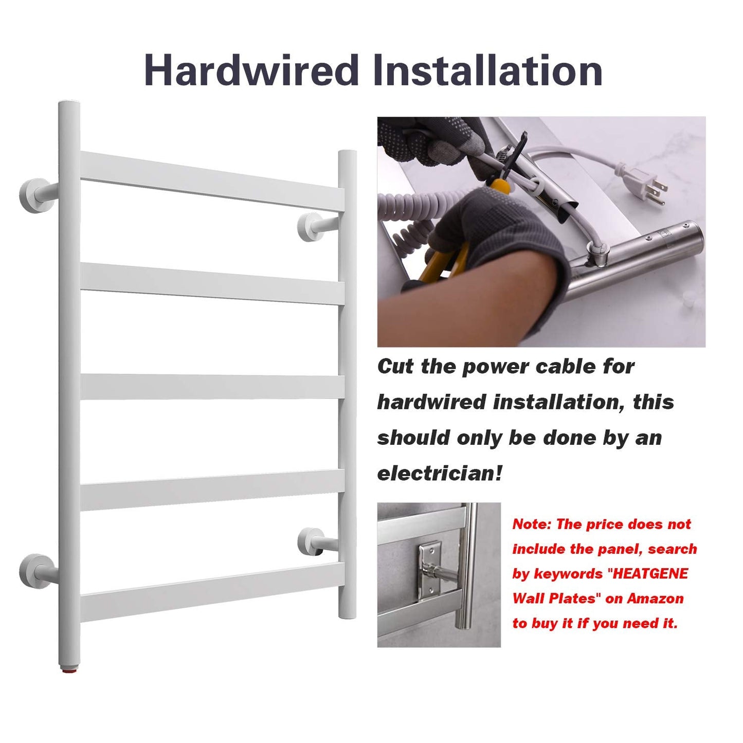 HEAT E Towel Warmer 5 Flat Bar Towel Dryer Wall-Mounted Plug-in Bath Towel Heater  Gloss White