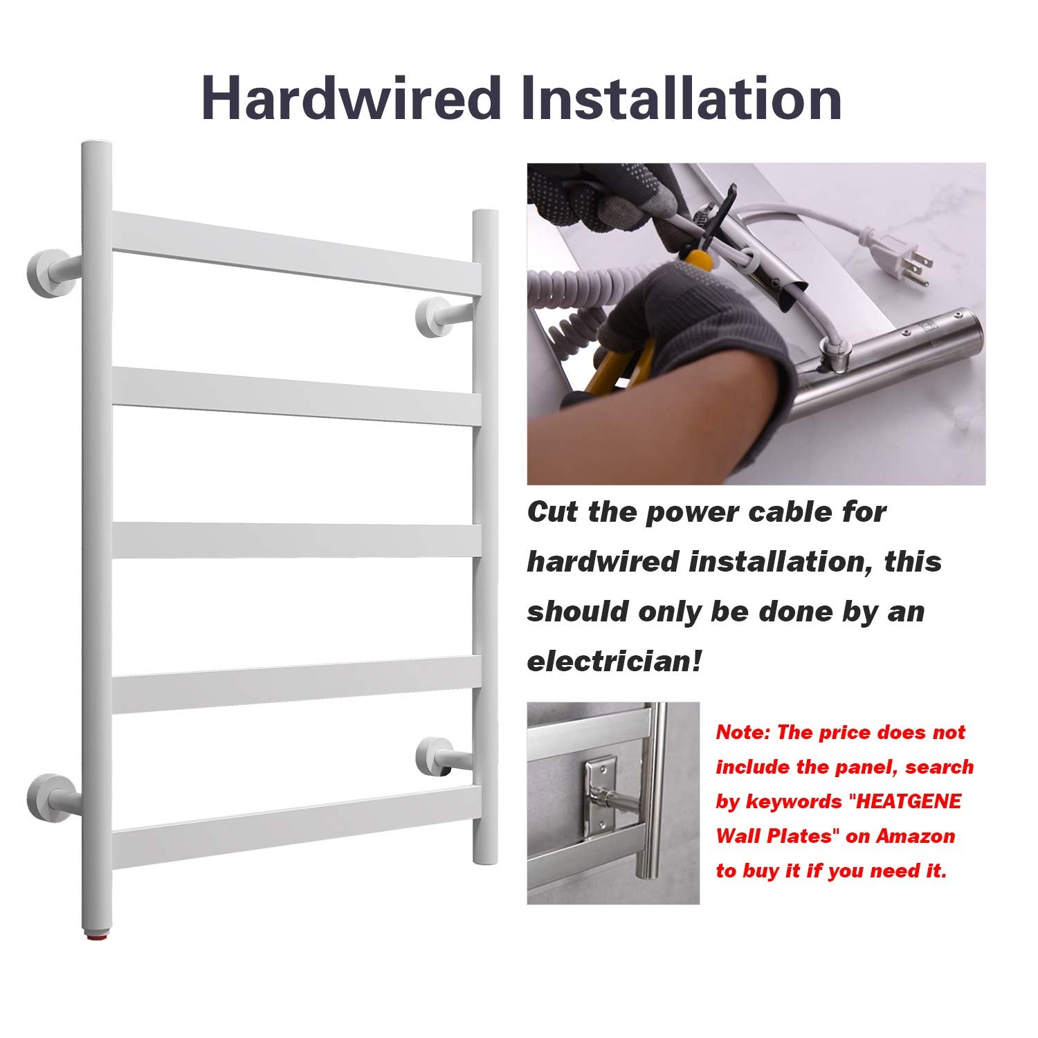 HEAT E Towel Warmer 5 Flat Bar Towel Dryer Wall-Mounted Plug-in Bath Towel Heater  Gloss White