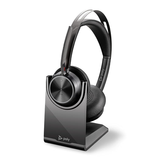 '- Voyager Focus 2 UC USB-A Headset with Stand (Plantronics) - Bluetooth (Stereo) Headset with Boom Mic - USB-A PC/Mac Compatible - Active Noise Canceling - Works w/ Teams, Zoom () & More