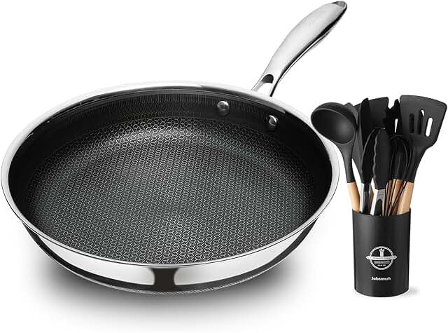 Hybrid frying pan with silicone utensil set