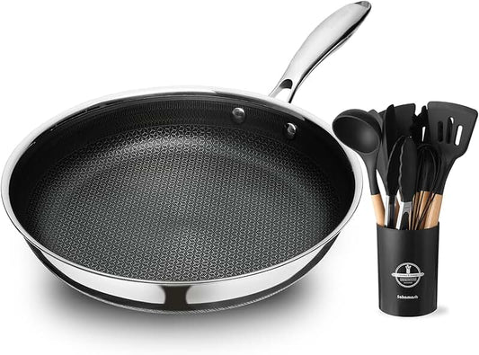 Set of 12 Non-Stick Wooden Handle Kitchen Utensils