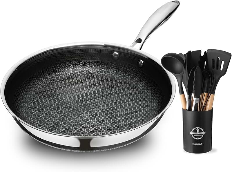 Hybrid frying pan with silicone utensil set
