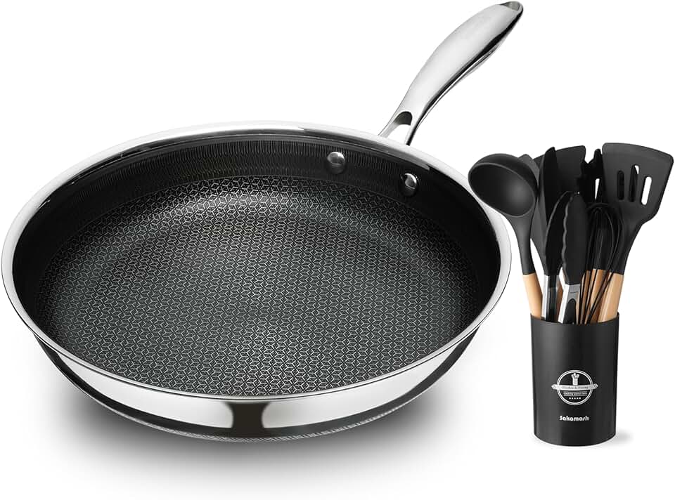 Hybrid frying pan with silicone utensil set