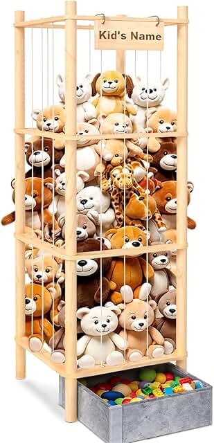 Large Wooden Stuffed Animal Storage with Toy Tray