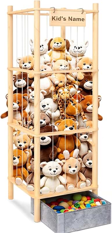 Large Wooden Stuffed Animal Storage with Toy Tray