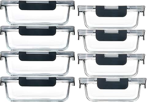 Eight Glass Food Storage Containers with Airtight Lids