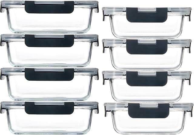 Eight Glass Food Storage Containers with Airtight Lids