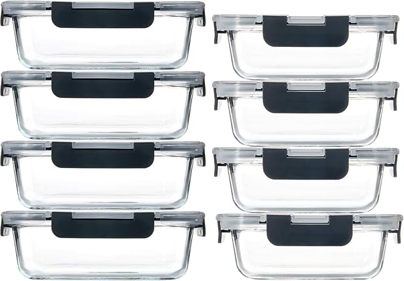 Eight Glass Food Storage Containers with Airtight Lids