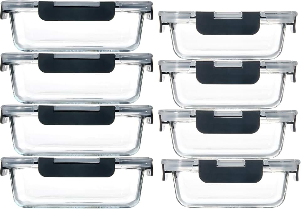 Eight Glass Food Storage Containers with Airtight Lids