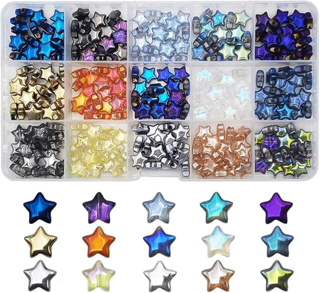 10mm Star Beads, 300pcs Crystal Glass Spacer Beads