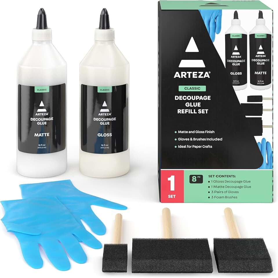 Decoupage Glue Refill Kit with Brushes and Gloves
