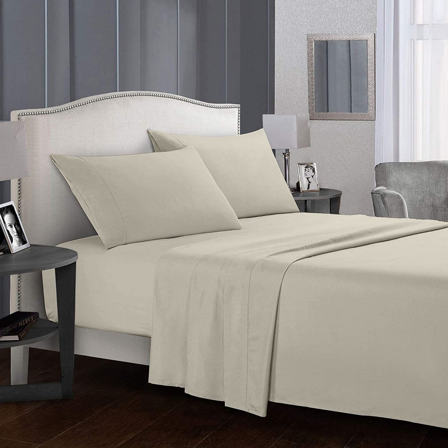 Sheets 800 Thread Count 4 Piece Sheet Set 100% Premium Sateen Finish Hotel Quality Bedding Extra Deep Pocket 1 Fitted Sheet 1 Flat Sheet 2 Pillow Cases) Ivory, Queen)