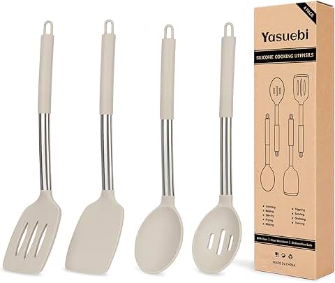 Set of 4 Silicone Kitchen Utensils for Baking and Cooking