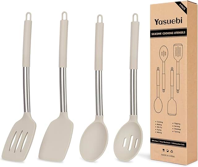 Set of 4 Silicone Kitchen Utensils for Baking and Cooking