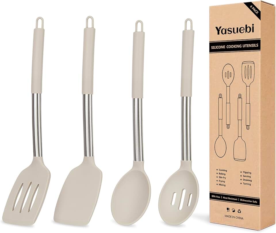 Set of 4 Silicone Kitchen Utensils for Baking and Cooking
