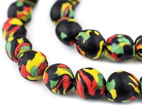 Multicolor Rasta Bead Strand, 26-inch, Handmade