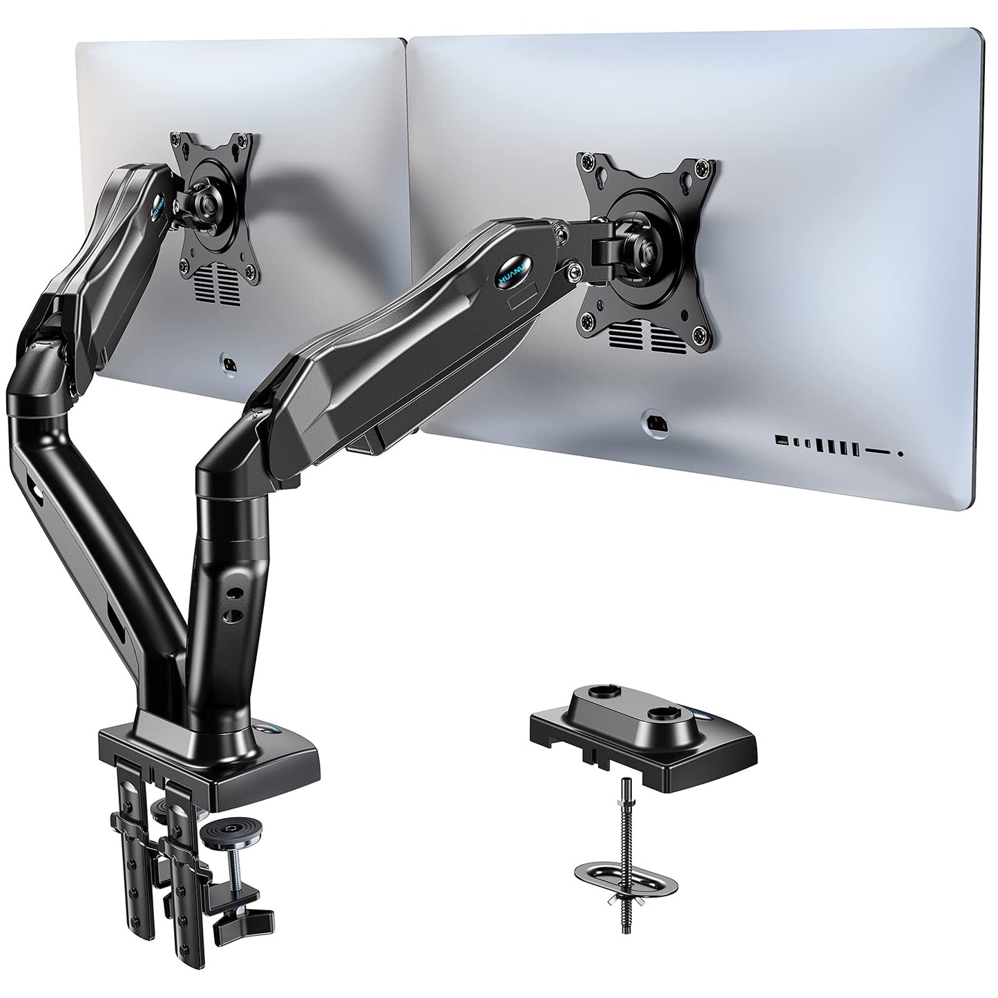 Dual Monitor Stand, Adjustable Spring Monitor Desk Mount Swivel Vesa Bracket with C Clamp/Grommet Mounting Base for 17 to 27 Inch Computer Screens, Each Arm Holds 4.4 to 14.3lbs