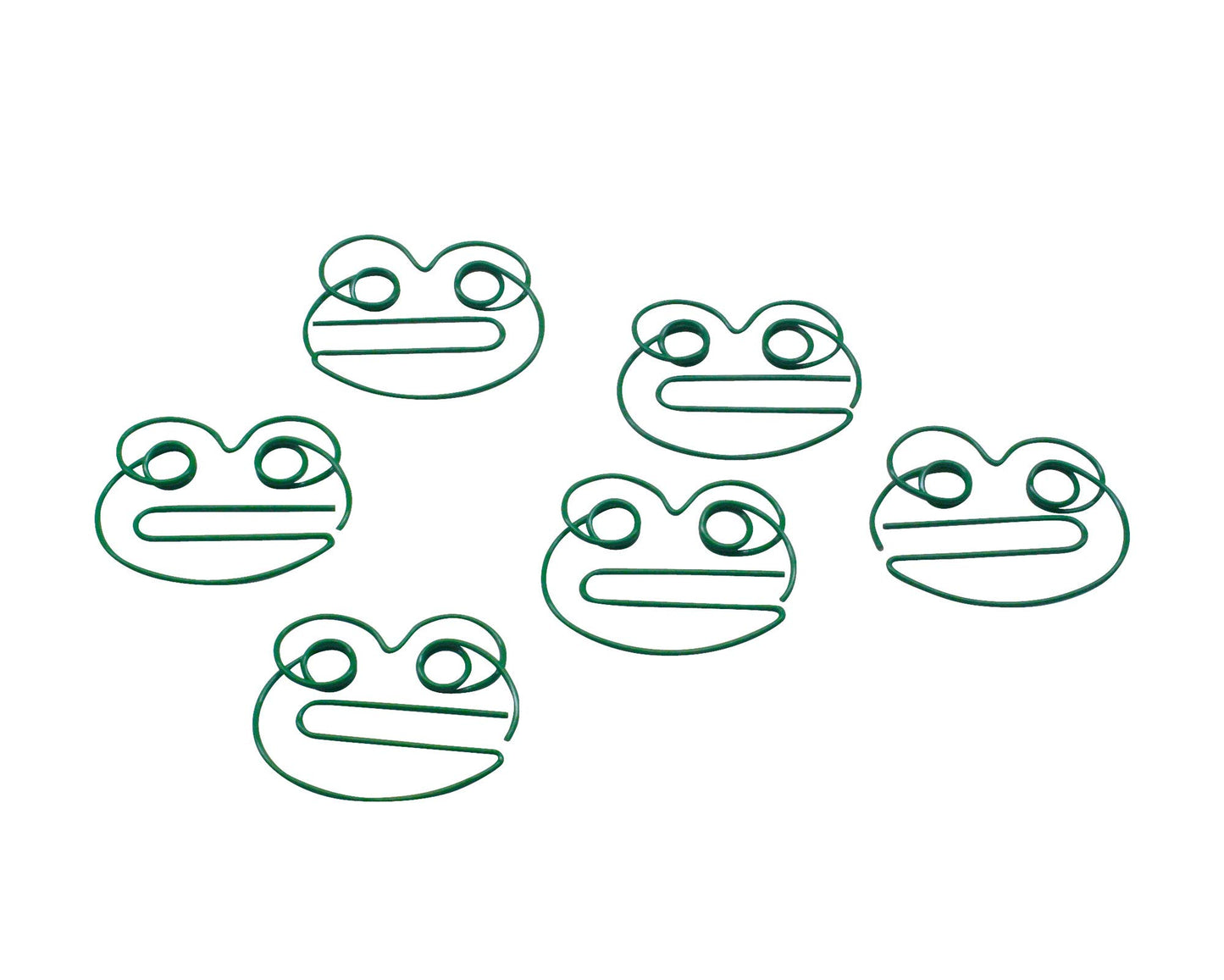 Green frog-shaped paper clips in round tin, 100 count