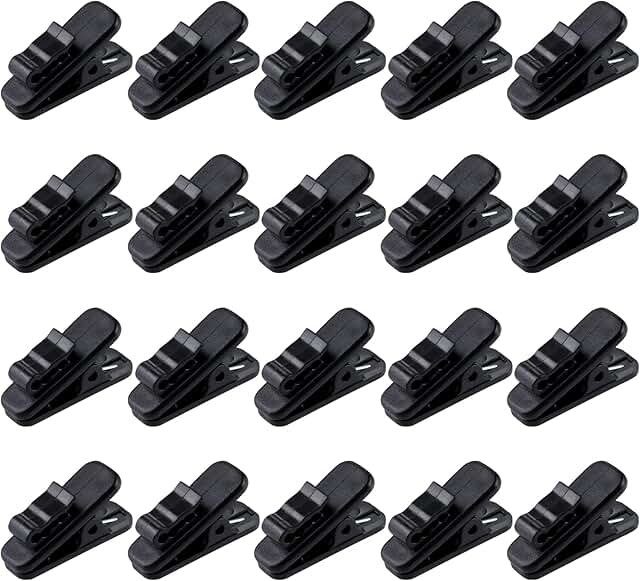 Small black cable clips for earphones, 20-pack