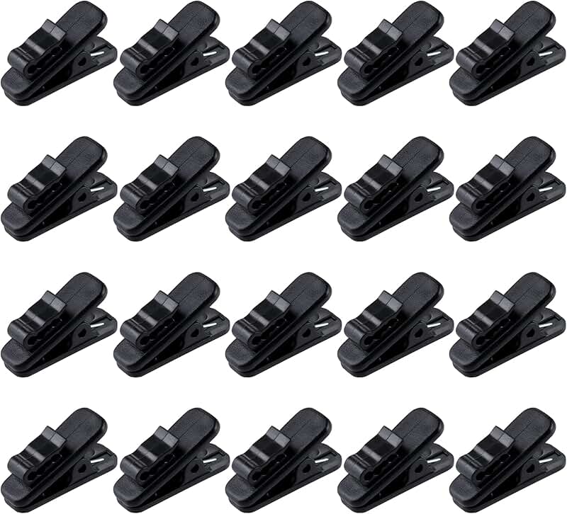 Small black cable clips for earphones, 20-pack