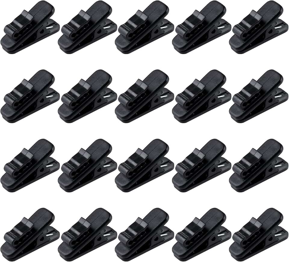 Small black cable clips for earphones, 20-pack