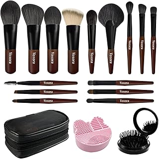 Mini Travel Makeup Brush Set with Cleaner and Mirror