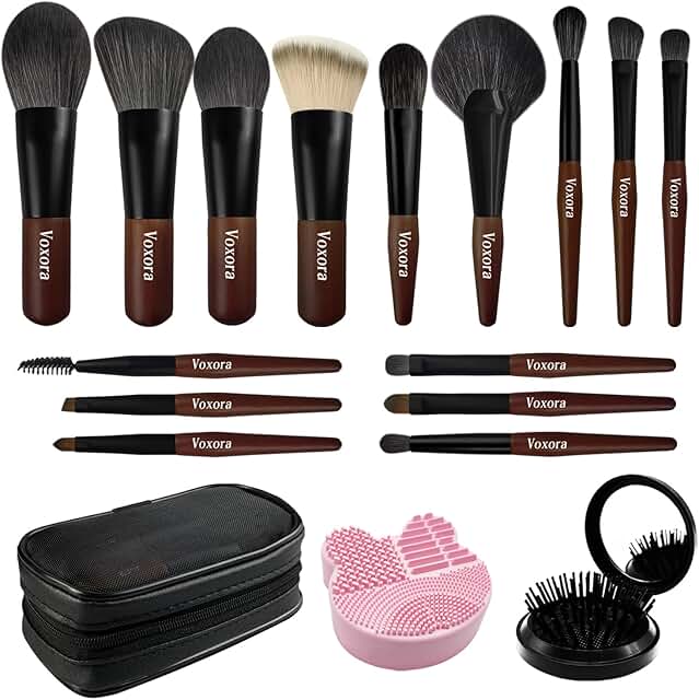 Mini Travel Makeup Brush Set with Cleaner and Mirror