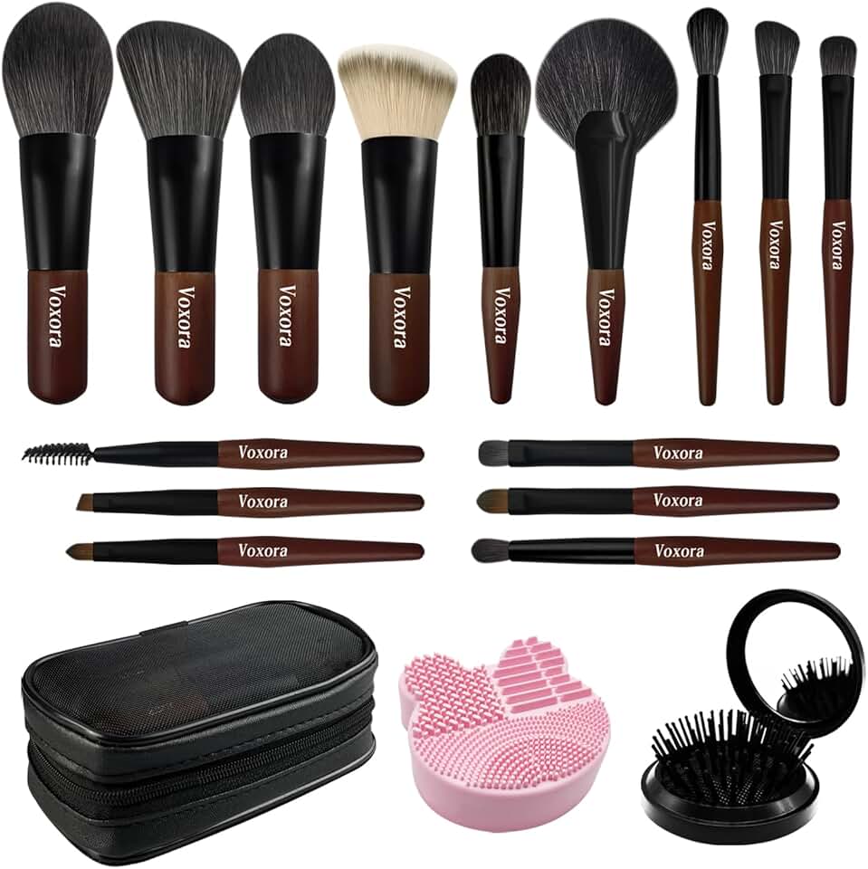 Mini Travel Makeup Brush Set with Cleaner and Mirror