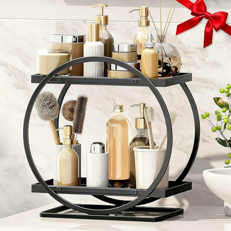 Black 2-Tier Bathroom Counter Organizer for Makeup and Skincare